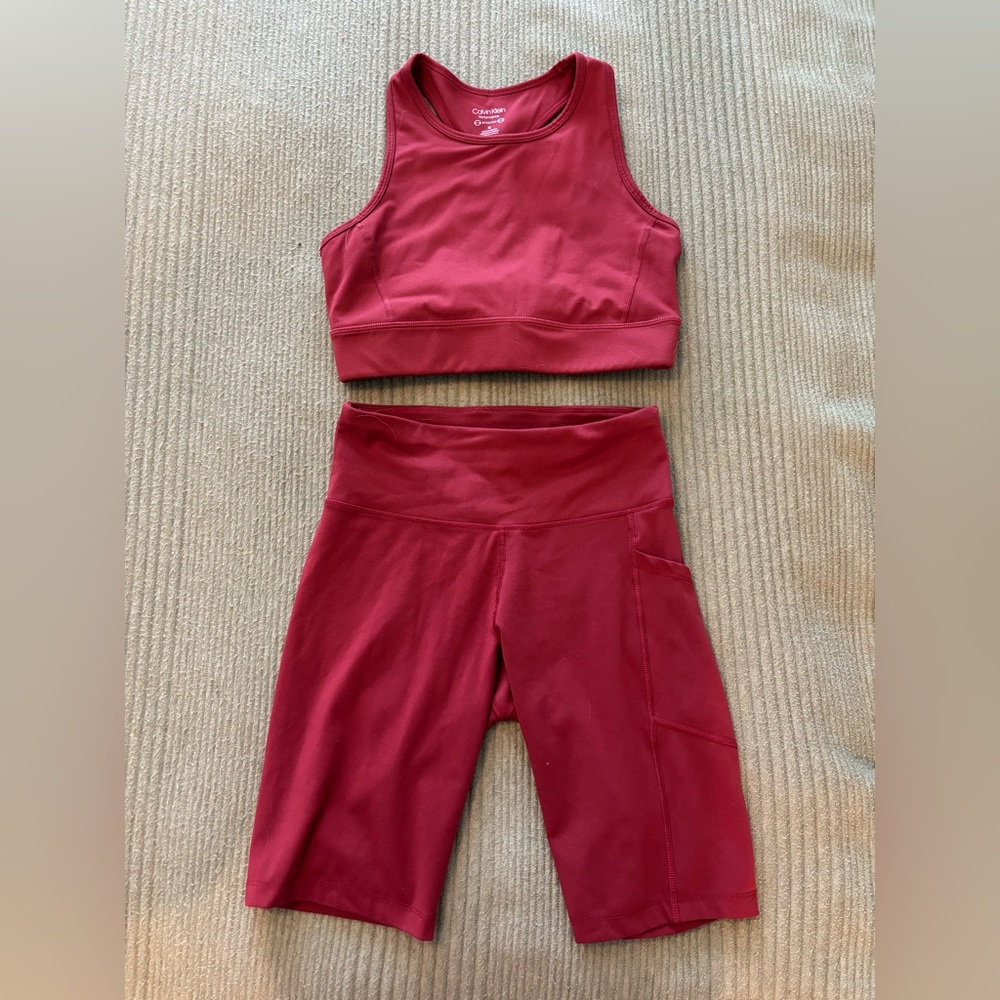 Calvin Klein Red Leggings High-Waisted Stretchy